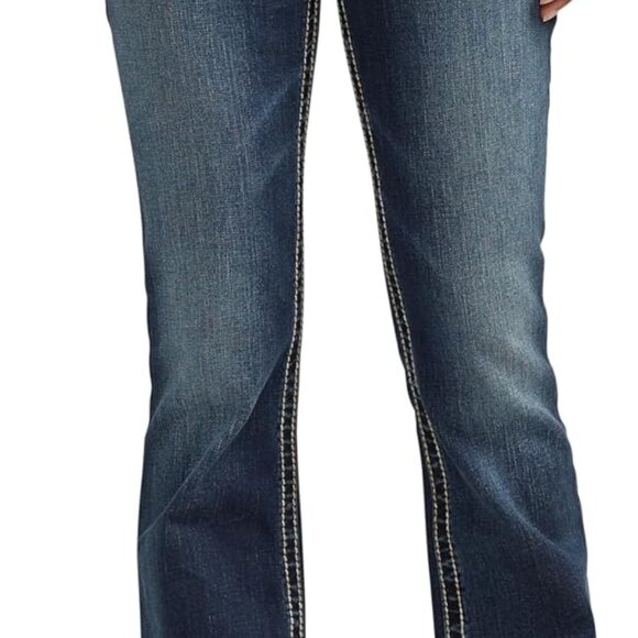 Women's Suki Mid Rise Curvy Fit Indigo Wash Bootcut Jeans - Picture 1 of 7